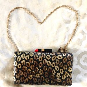 Black and Gold Lips Evening Clutch